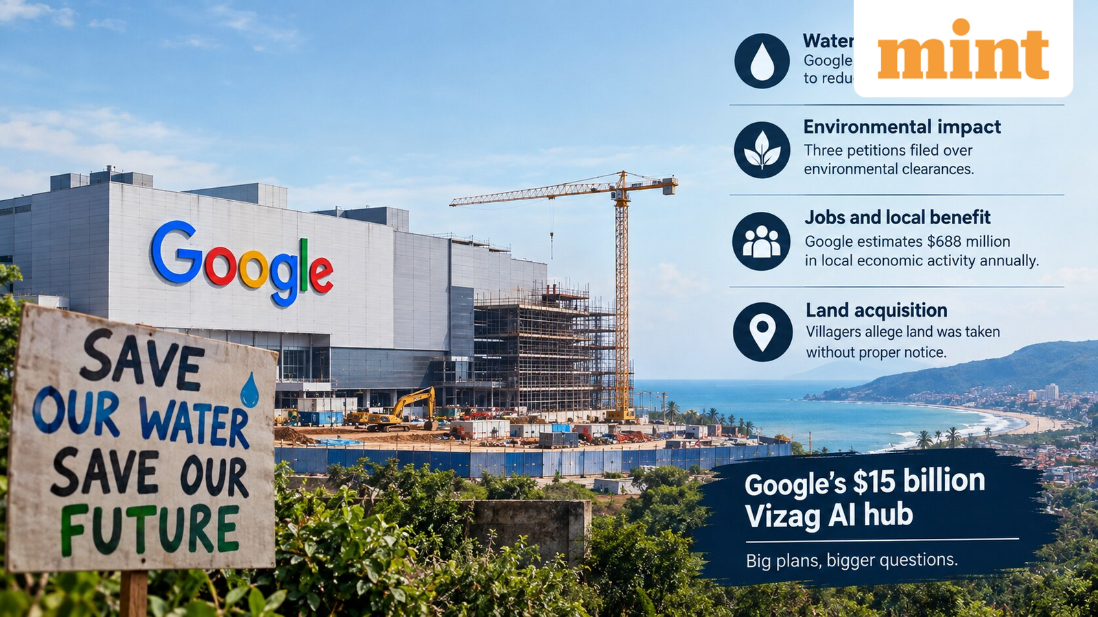 Google defends $15 billion Vizag AI hub as water fears, land disputes and protests put project under scrutiny — Mint India, Waconia Technology news